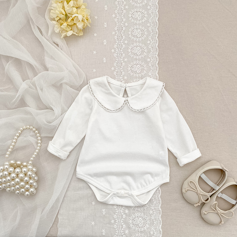 Bamboo Bodysuit Baby - ใหม่เด็กสาวRomperเด็กสาวเสื้อผ้าเด็กวัยหัดเดินใหม่ปกRomperฤดูใบไม้ผลิผ้าฝ้ายสีขาวเด็กทารกสาวJ Umpsuitทารกเสื้อผ้า