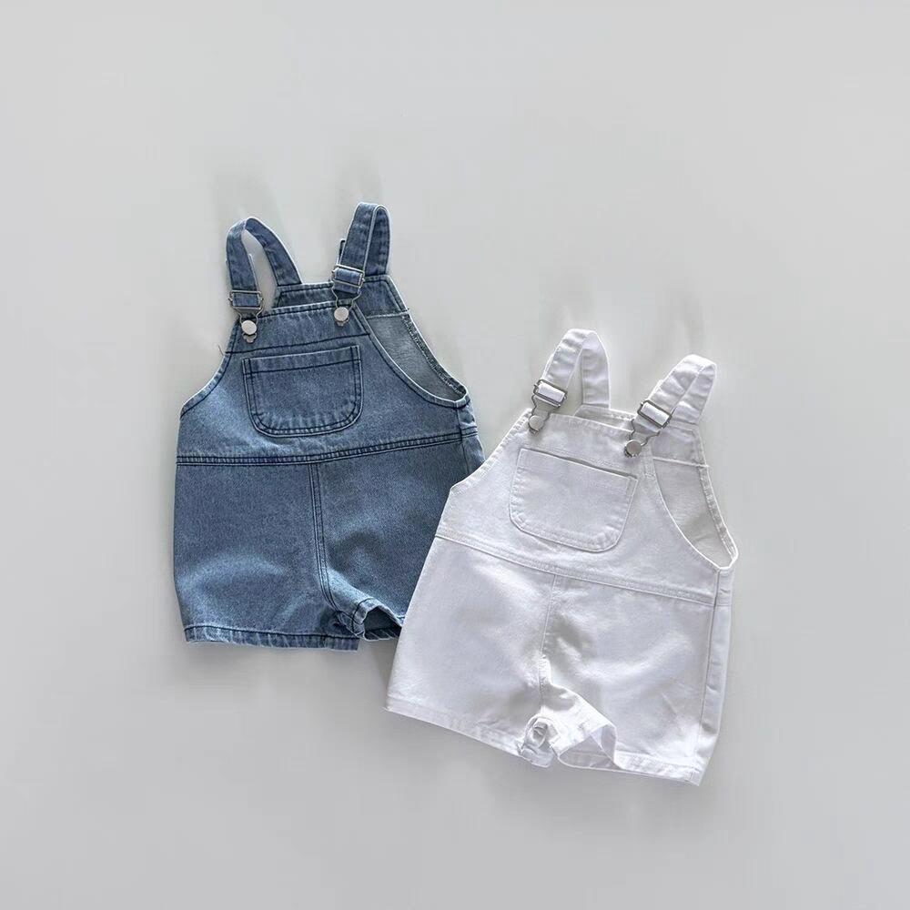 Baby Overall Denim - 2025 ฤดูร้อนเด็กใหม่ DENIM Overalls Solid หญิงสบายๆกางเกงเด็กกางเกงยีนส์แฟชั่นชายกางเกงขาสั้นเสื้อผ้าเด็ก