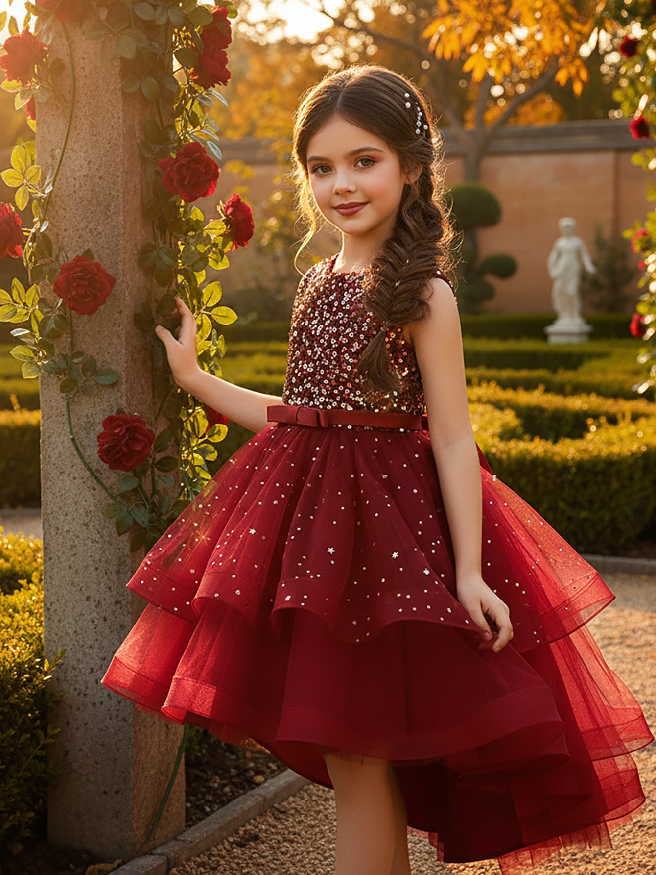 Baby Clothing For Girls - ชุดเดรสเด็กผู้หญิงลายดอกไม้ประดับเลื่อมแบบเปิดไหล่ สำหรับเด็กทารก เด็กวัยหัดเดิน ชุดกระโปรงผ้าทูลสำหรับงานปาร์ตี้ งานแต่งงาน งานประกวด