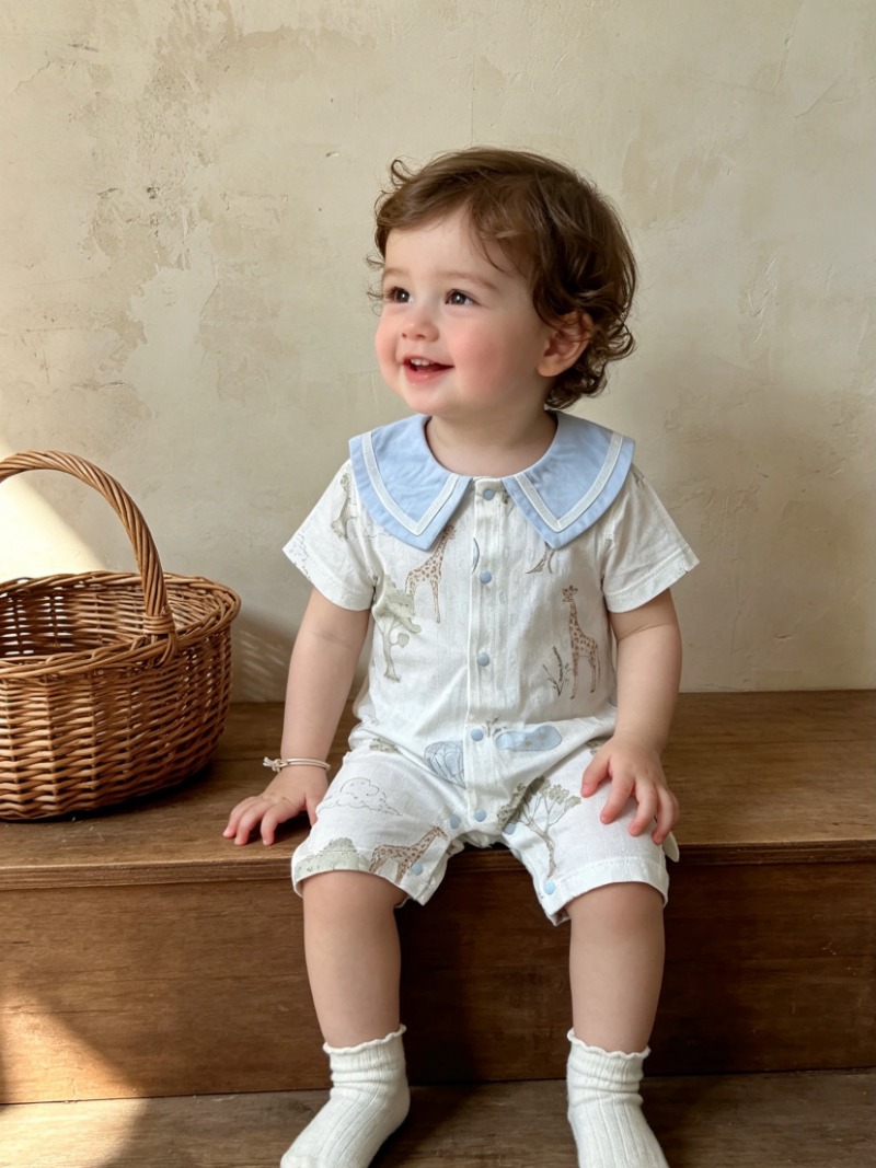Bamboo Bodysuit Baby - ชุดเด็กทารกยีราฟ ชุดฤดูร้อน ผ้าใยไผ่บาง เกรด A ชุดบอดี้สูทแขนสั้น