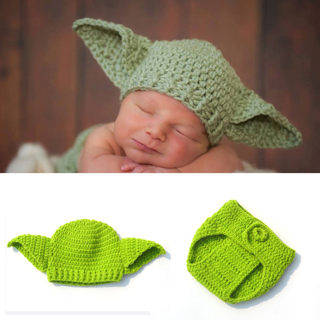 Baby Yoda Clothing - Yoda ชุดเสื้อผ้าสำหรับถ่ายรูปเด็กทารกทำด้วยผ้าขนสัตว์ทำมือสีเขียว