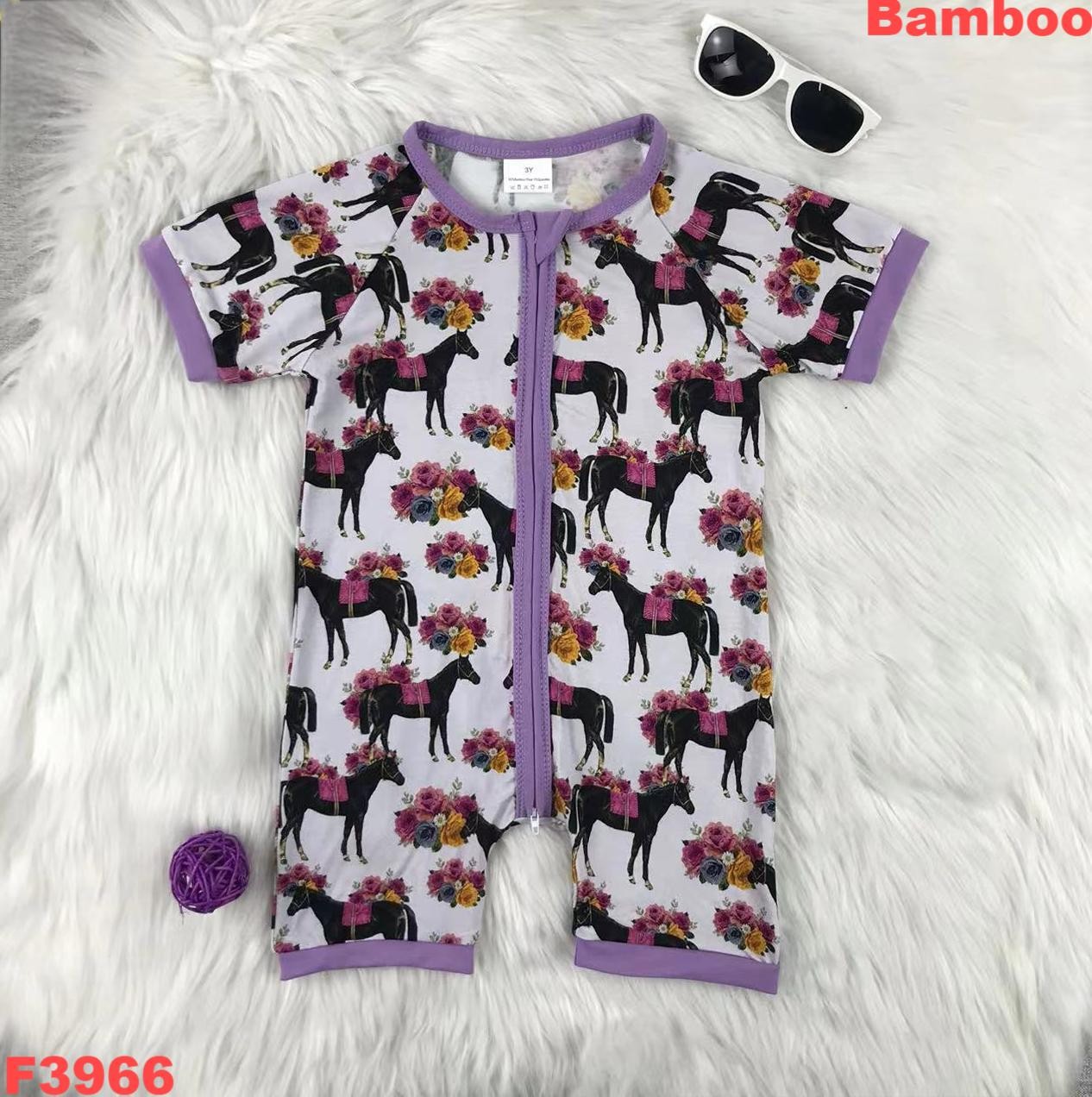 Bamboo Bodysuit Baby - เด็กทารกเพศหญิงไม้ไผ่ Rompers เด็กแขนสั้น Western ดอกไม้ม้าไม้ไผ่ Onesies