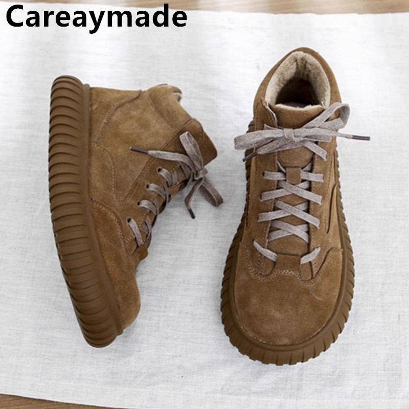 Soft Sole Booties - Careaymade-กว้างหัวของแท้หนังผู้หญิงรองเท้านุ่มสบายหนา Boken ข้อเท้าอบอุ่นรองเท้า Workwear รองเท้าสั้น