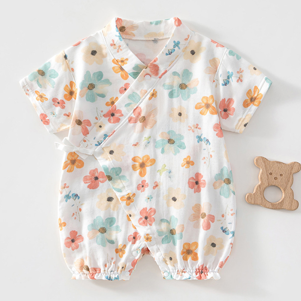 Bamboo Bodysuit Baby - ชุดรอมเปอร์เด็กทารกผ้าใยไผ่เนื้อนุ่ม ระบายอากาศดี แขนสั้น คอวี ผ้าก๊อซเย็นสบายสำหรับฤดูร้อน เสื้อผ้าเด็กแรกเกิด
