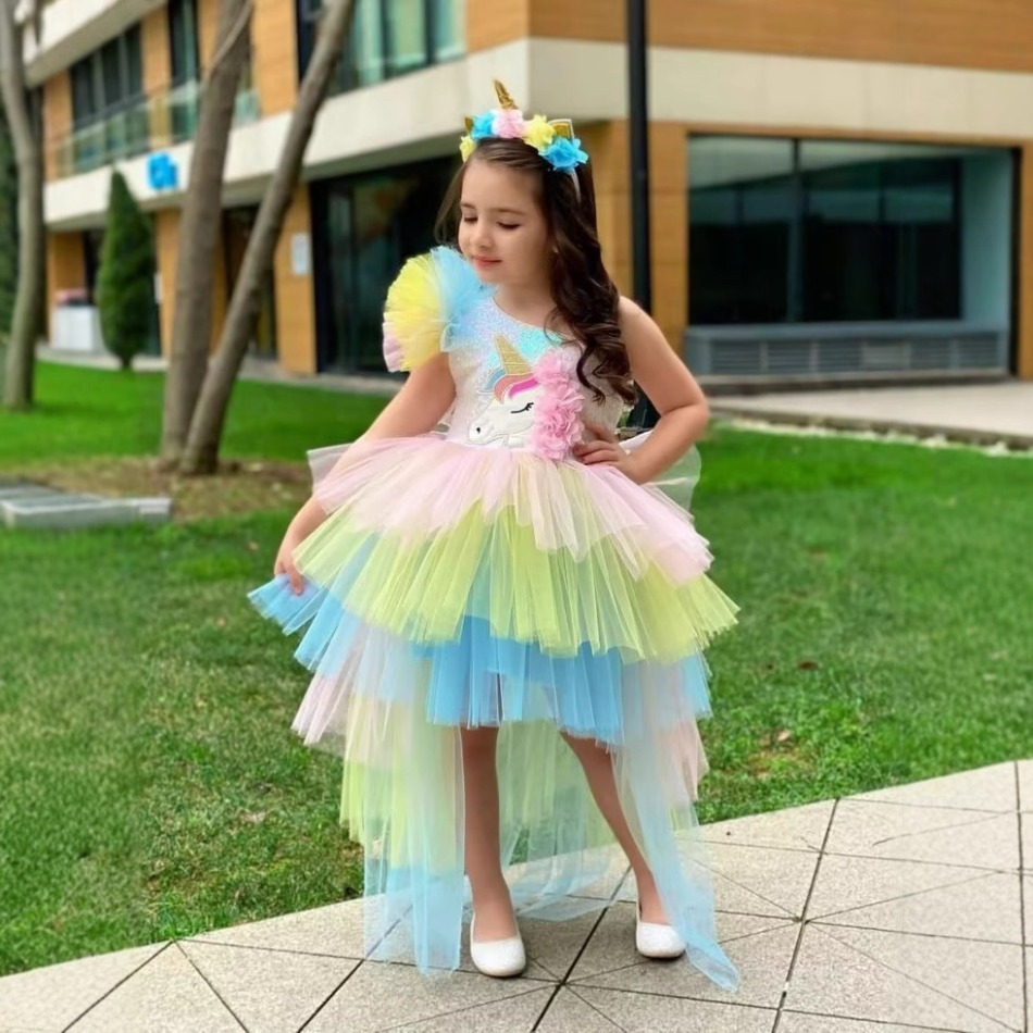 Baby Clothing For Girls - Rainbow Unicorn เด็กสาวปาร์ตี้ชุดเลื่อมยูนิคอร์นชุดเจ้าหญิงวันเกิดงานแต่งงานเพื่อนเจ้าสาว Baptism เสื้อผ้าเด็ก ASQ03