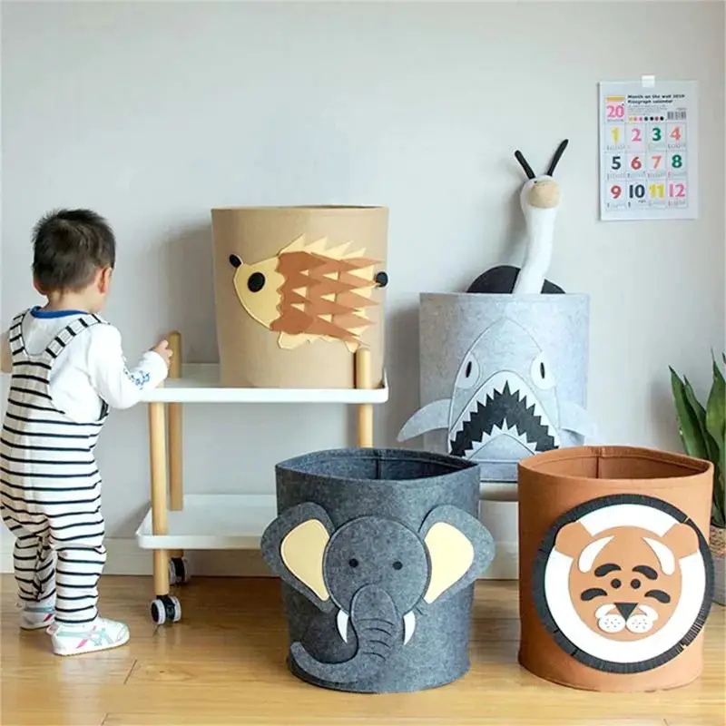 Baby Clothing Ideas - 1/2/3/5PCS ตะกร้าเก็บของเด็กแพนด้าไดโนเสาร์การ์ตูนสักหลาดออแกไนเซอร์ซักผ้าถังเสื้อผ้าสกปรกกล่องเก็บของเล่นไอเดียของขวัญ