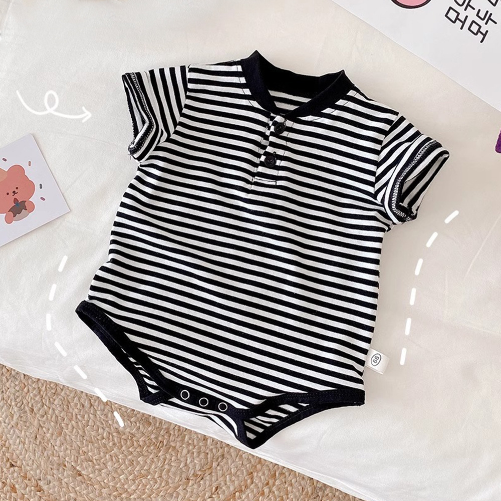 Romper Onesie Baby - ชุดบอดี้สูทเด็กอ่อนทรงสามเหลี่ยม Somenie สำหรับเด็กผู้ชายและเด็กผู้หญิง ลายทางแฟชั่นแขนสั้น ชุดรอมเปอร์สำหรับออกนอกบ้าน ชุดนอนน่ารักสำหรับเด็ก