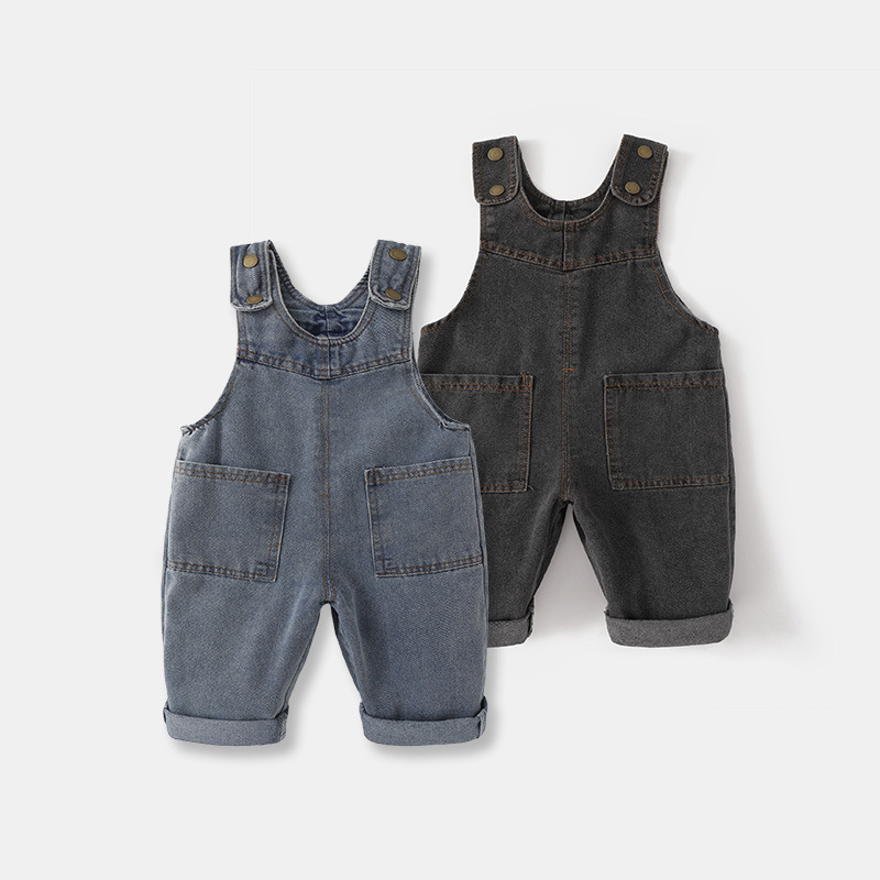 Baby Overall Denim - ชุดจั๊มสูทเด็กทารกผ้าเดนิมซักนุ่มรุ่นใหม่ปี 2026 สไตล์เกาหลี สำหรับเด็กชายและเด็กหญิง มีกระเป๋าด้านหน้า สีพื้น