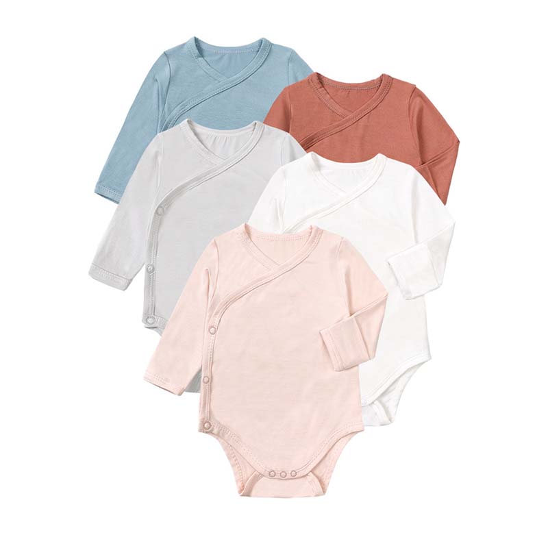 Bamboo Bodysuit Baby - เสื้อผ้าเด็ก 0–24 เดือนชุดบอดี้สูทเส้นใยไม้ไผ่แขนยาวสีทึบแนวทแยงชุดบอดี้สูททารกแรกเกิดเสื้อผ้าเด็กผู้หญิง