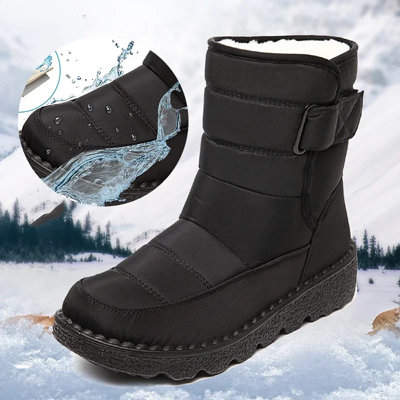 Soft Sole Booties - 2025 รองเท้าบู๊ตหิมะกันน้ําสําหรับผู้หญิง Comfort Plush เรียงรายลื่นฤดูหนาวรองเท้าผู้หญิง PLUS