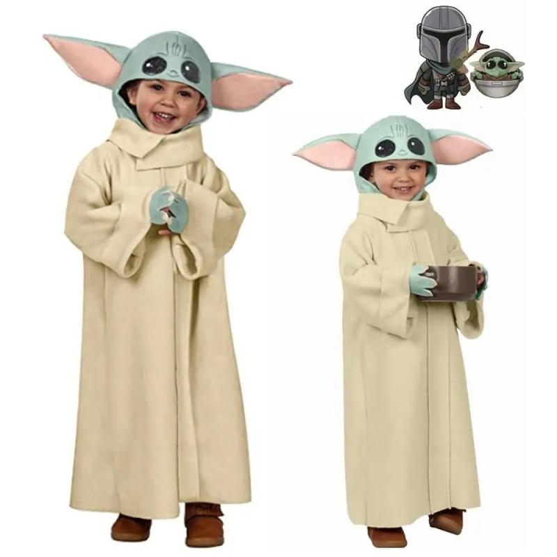 Baby Yoda Clothing - ชุดคอสเพลย์เบบี้โยดาสำหรับเด็ก ชุดคลุมเอเลี่ยนน่ารักพร้อมหมวก ชุดคลุมแมนดาลอเรียนสำหรับฮาโลวีน ชุดปลอมตัวน่ารักสำหรับเด็กชายและเด็กหญิง