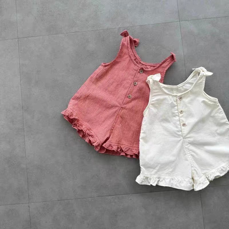 Baby Clothing For Girls - ชุดรอมเปอร์ฤดูร้อนสำหรับเด็กผู้หญิง HY2831 พร้อมผ้ากันเปื้อนและกางเกงขาสั้น ชุดเด็กวัยหัดเดิน ชุดเด็กทารก ชุดจั๊มสูทสำหรับเด็กผู้หญิง